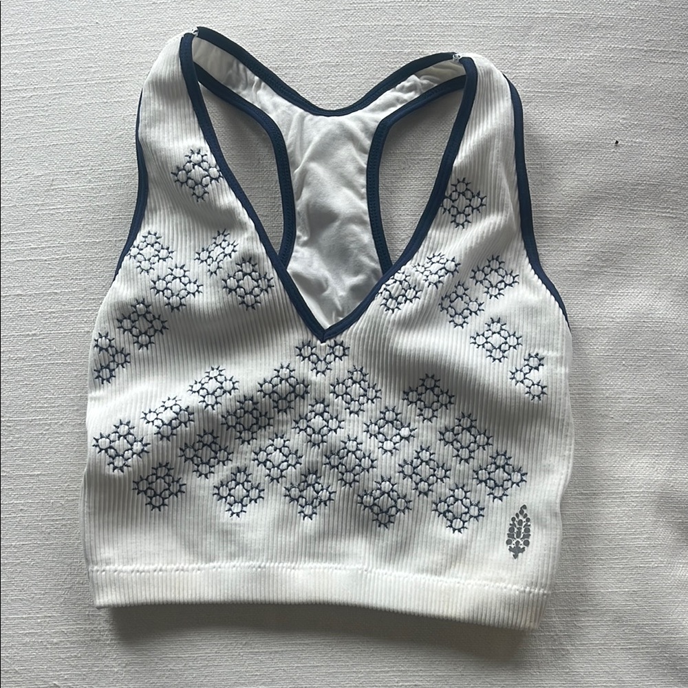 Free people movement Blue and White Geometric Sports Bra